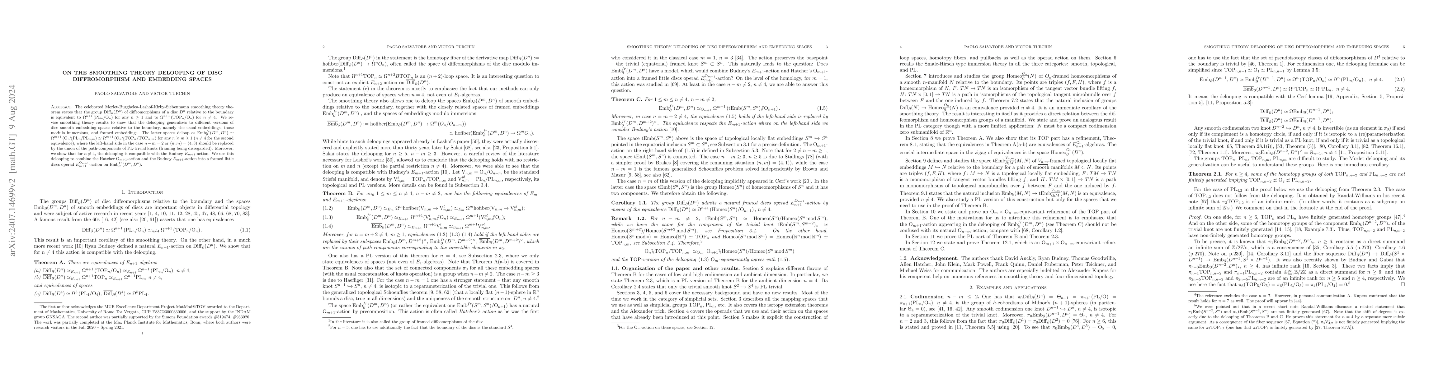 Thumbnail for On the smoothing theory delooping of disc diffeomorphism and embedding
  spaces