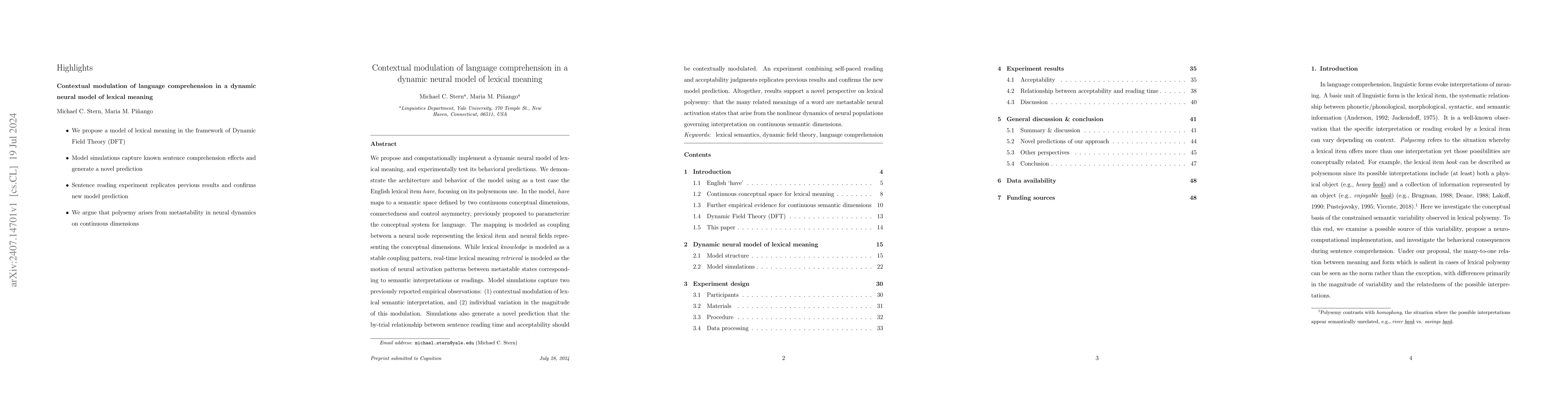 Thumbnail for Contextual modulation of language comprehension in a dynamic neural
  model of lexical meaning