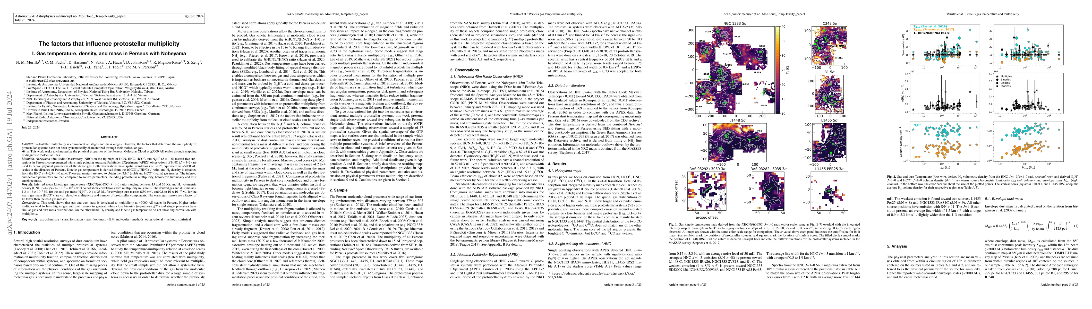 Thumbnail for The factors that influence protostellar multiplicity I: Gas temperature,
  density, and mass in Perseus with Nobeyama