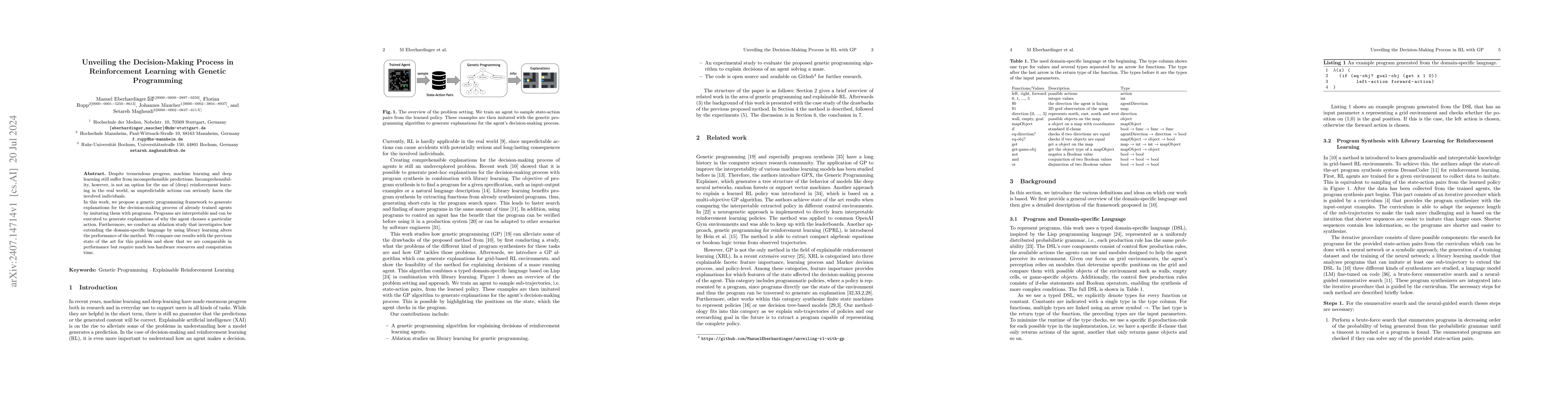 Thumbnail for Unveiling the Decision-Making Process in Reinforcement Learning with
  Genetic Programming