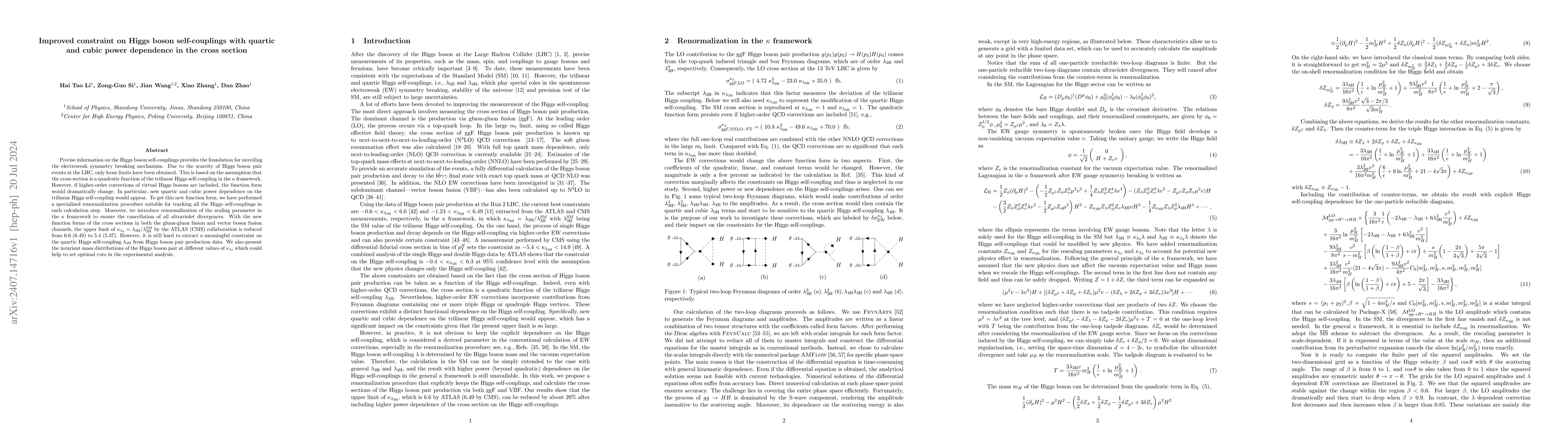Thumbnail for Improved constraint on Higgs boson self-couplings with quartic and cubic
  power dependence in the cross section