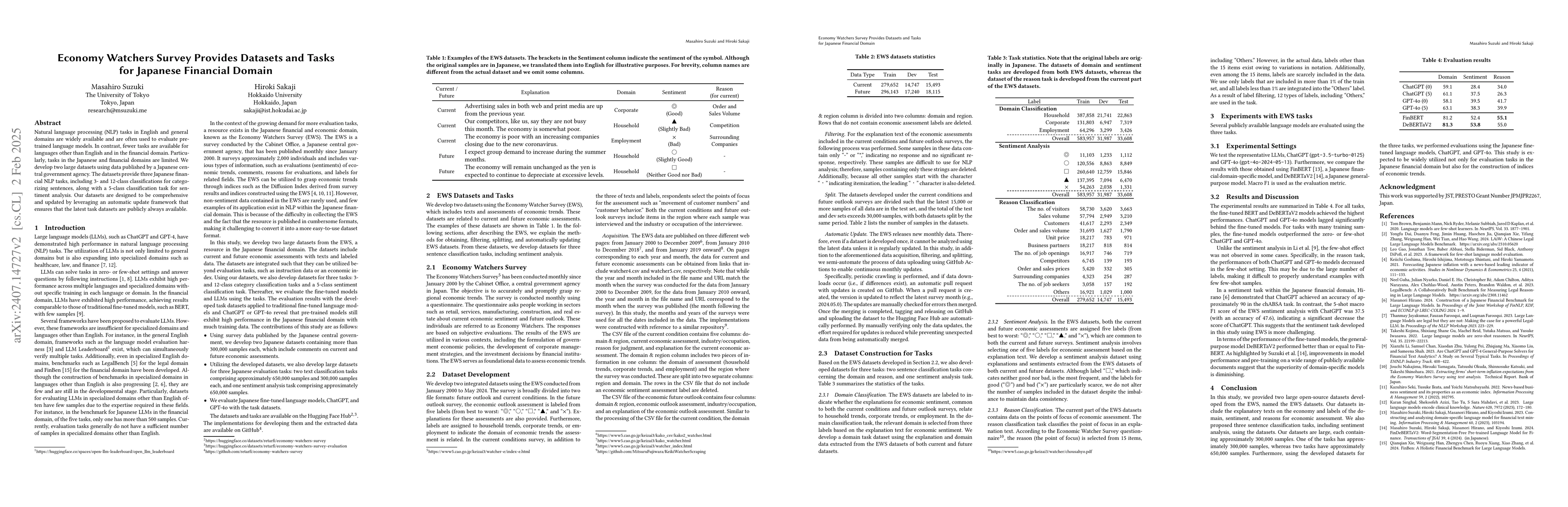 Thumbnail for Economy Watchers Survey provides Datasets and Tasks for Japanese
  Financial Domain