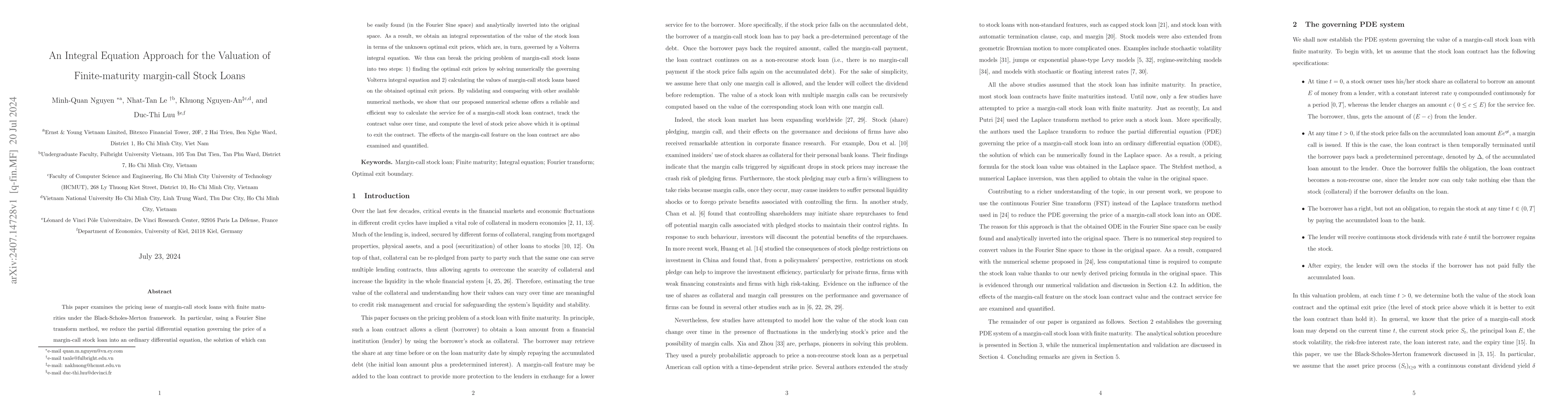 Thumbnail for An Integral Equation Approach for the Valuation of Finite-maturity
  margin-call Stock Loans