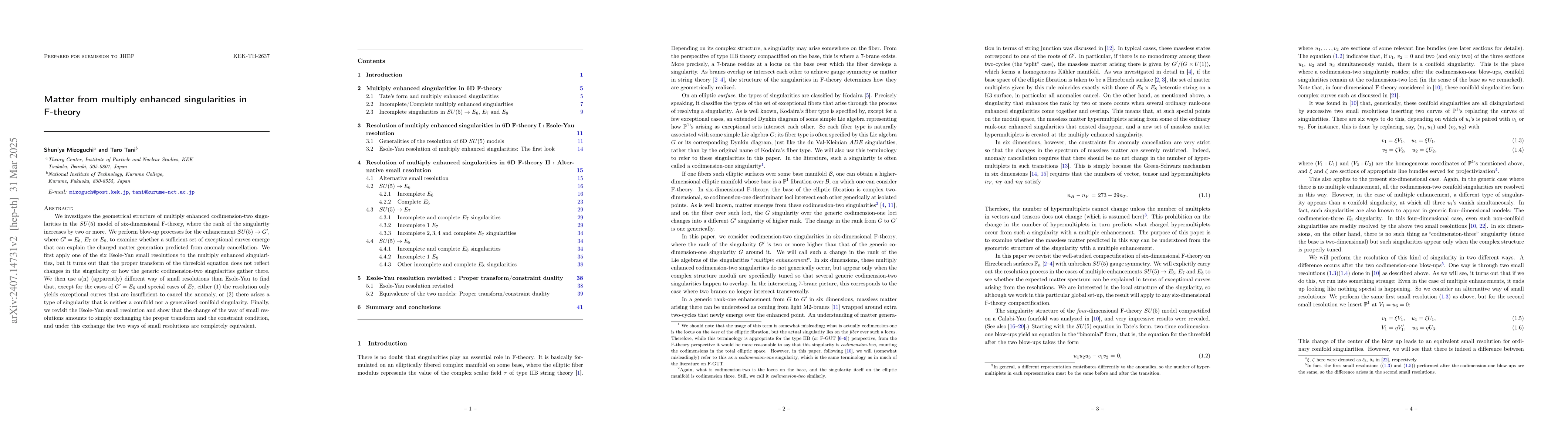 Thumbnail for Matter from multiply enhanced singularities in F-theory