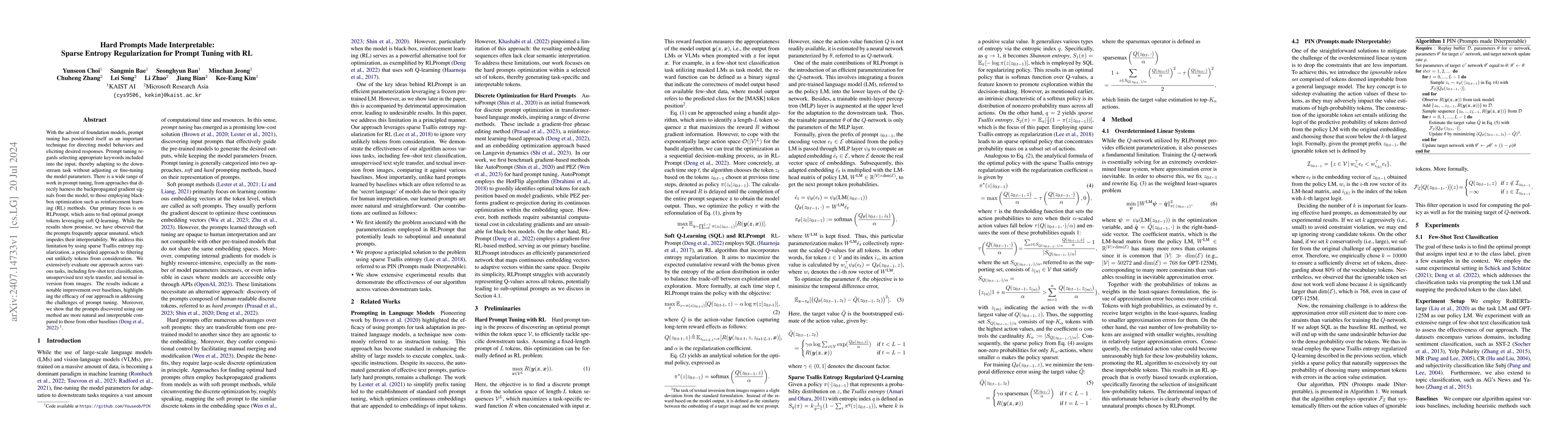 Thumbnail for Hard Prompts Made Interpretable: Sparse Entropy Regularization for
  Prompt Tuning with RL