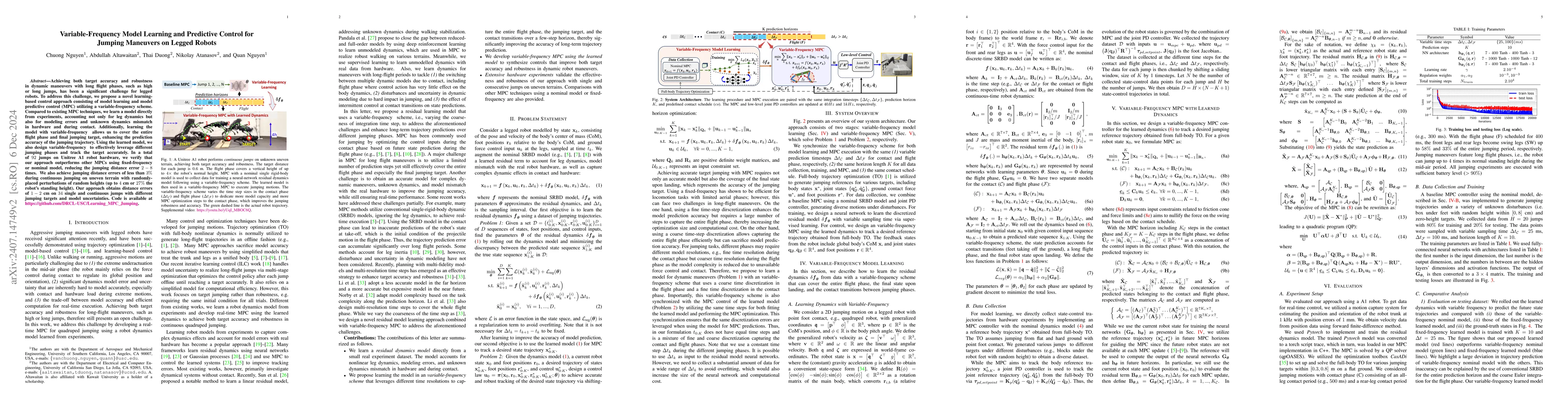 Thumbnail for Variable-Frequency Model Learning and Predictive Control for Jumping
  Maneuvers on Legged Robots