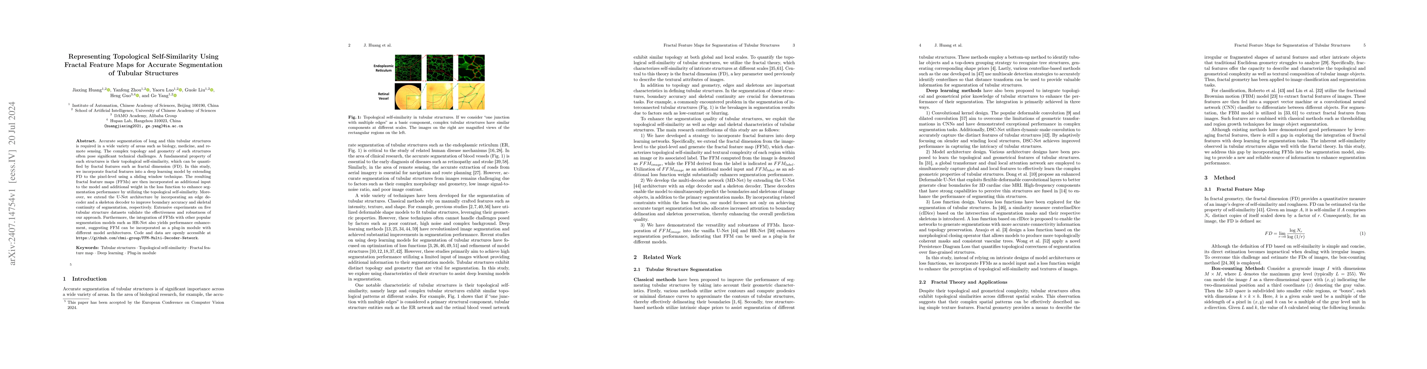 Thumbnail for Representing Topological Self-Similarity Using Fractal Feature Maps for
  Accurate Segmentation of Tubular Structures
