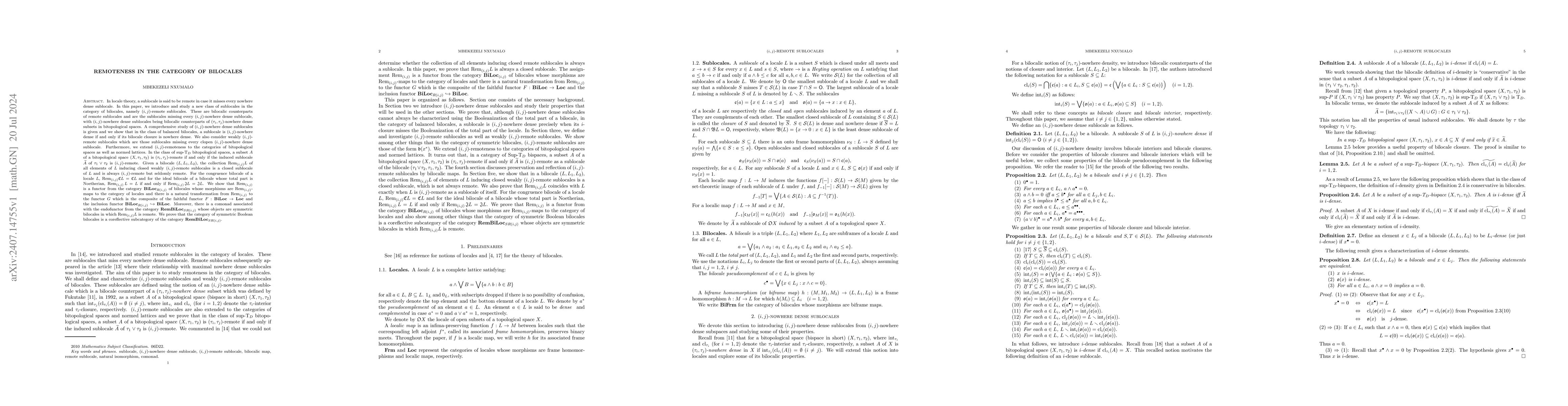 Thumbnail for Remoteness in the category of bilocales