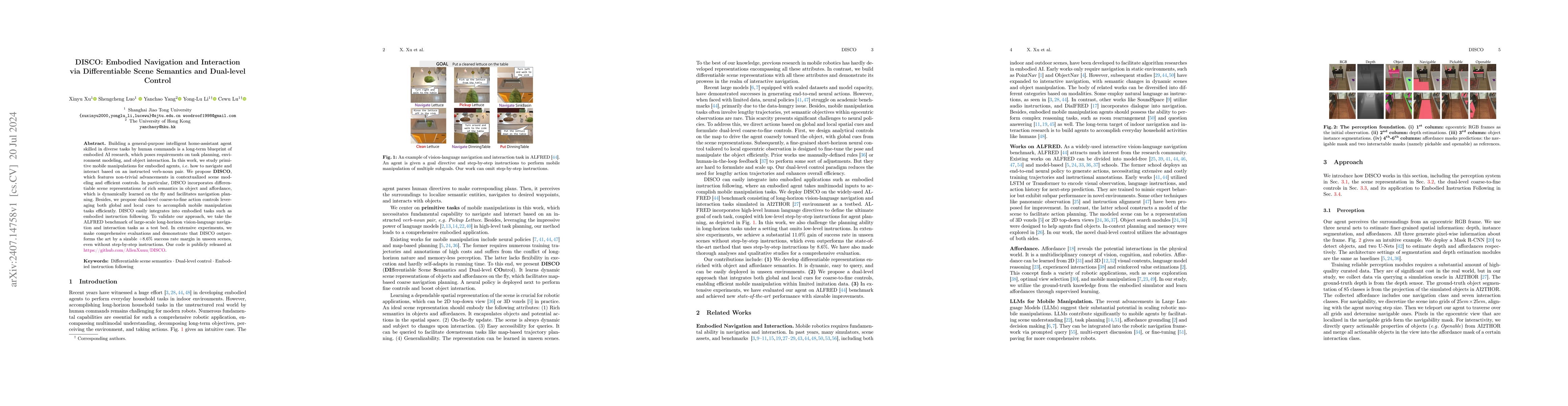 Thumbnail for DISCO: Embodied Navigation and Interaction via Differentiable Scene
  Semantics and Dual-level Control