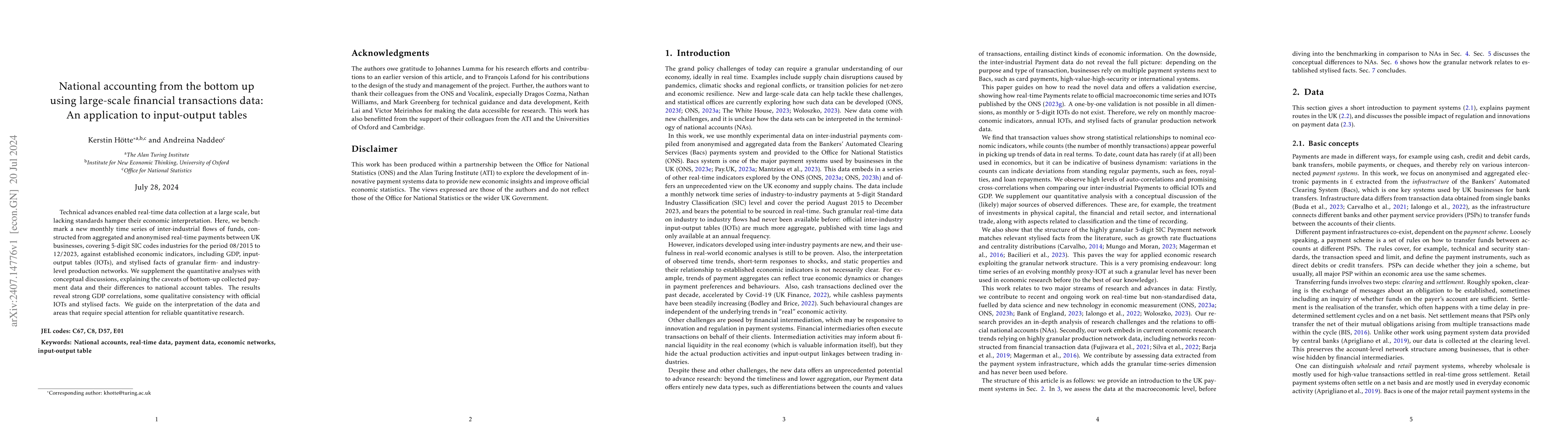 Thumbnail for National accounting from the bottom up using large-scale financial
  transactions data: An application to input-output tables
