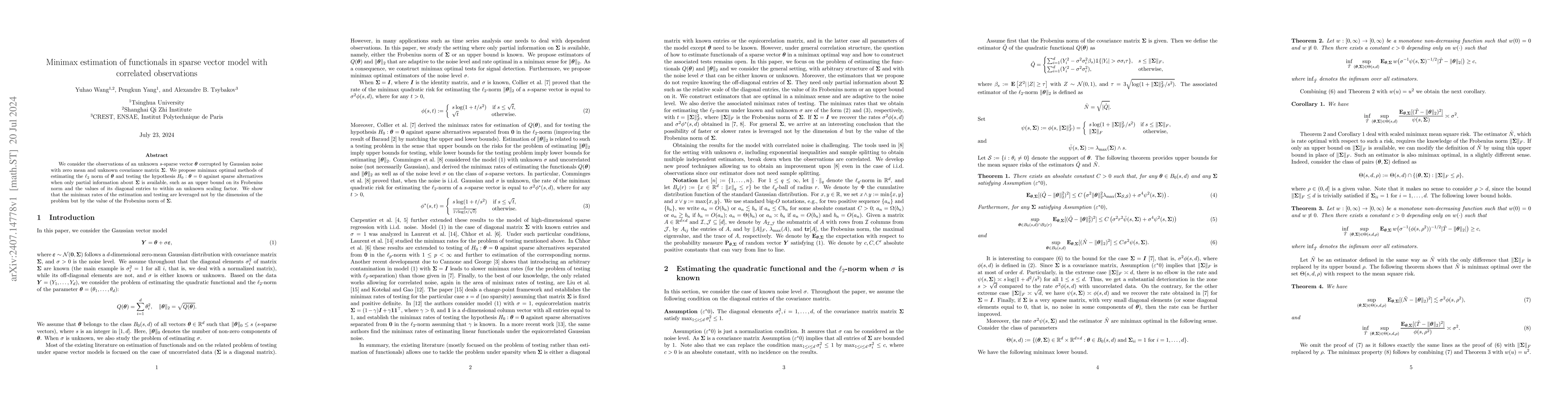 Thumbnail for Minimax estimation of functionals in sparse vector model with correlated
  observations