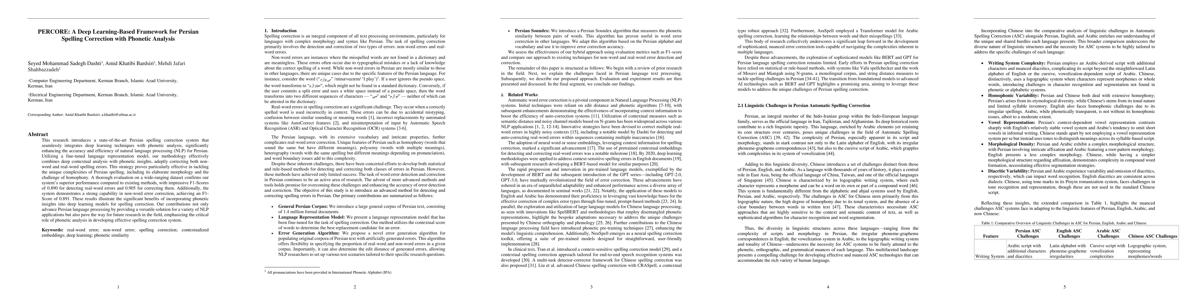 Thumbnail for PERCORE: A Deep Learning-Based Framework for Persian Spelling Correction
  with Phonetic Analysis