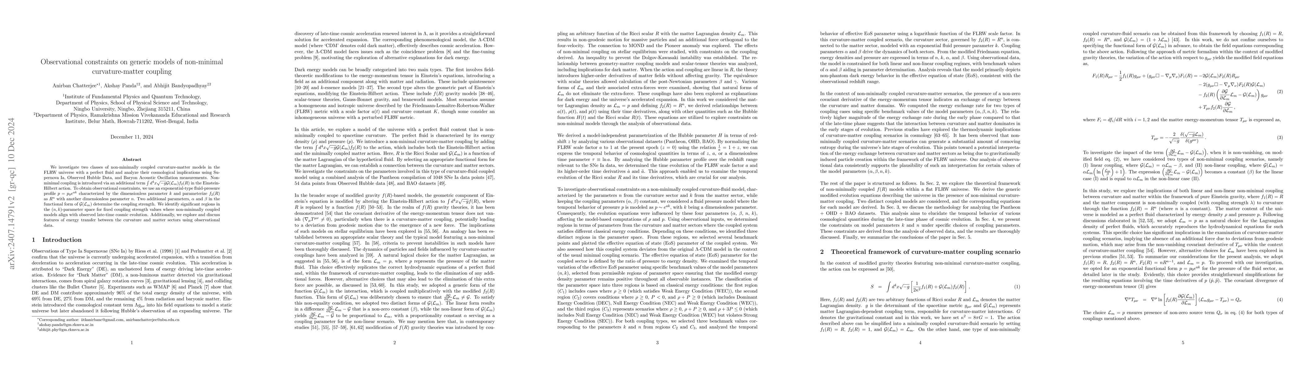 Thumbnail for Observational constraints on generic models of non-minimal
  curvature-matter coupling