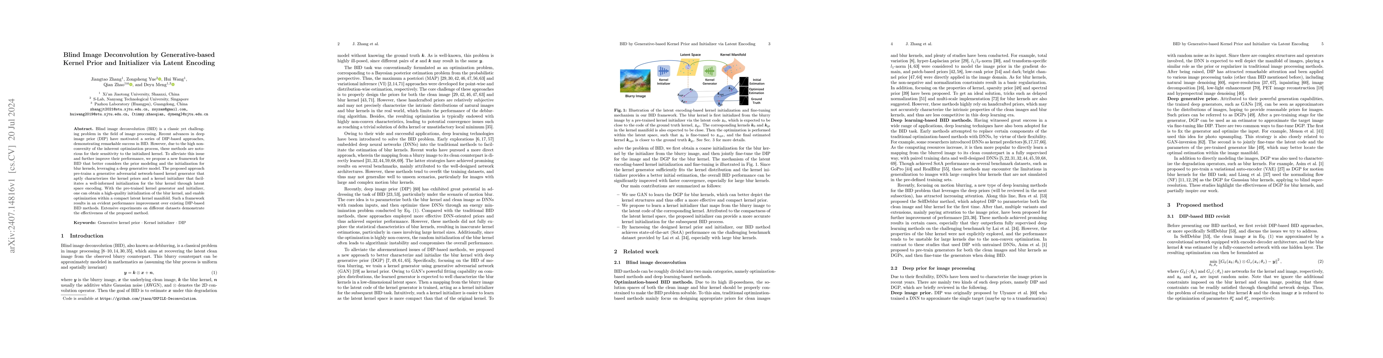 Thumbnail for Blind Image Deconvolution by Generative-based Kernel Prior and
  Initializer via Latent Encoding