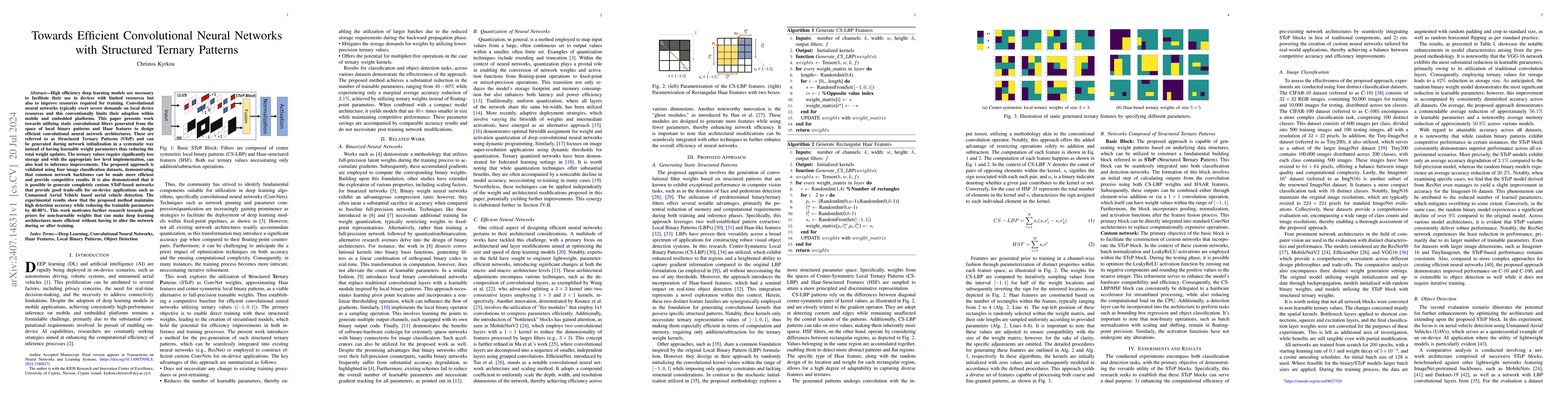 Thumbnail for Toward Efficient Convolutional Neural Networks With Structured Ternary
  Patterns