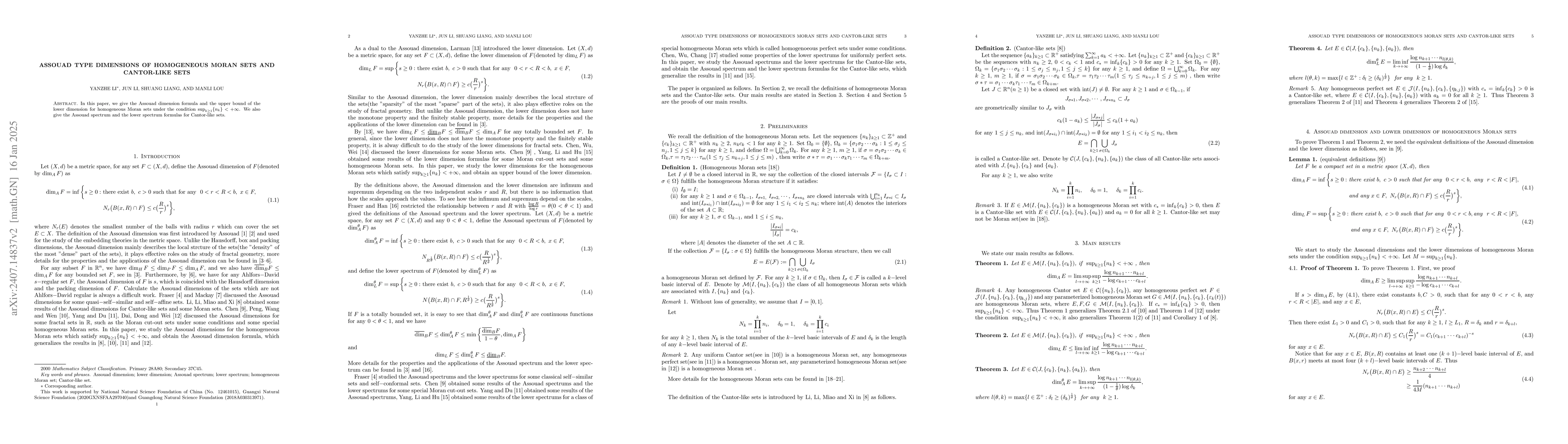 Thumbnail for Assouad type dimensions of homogeneous Moran sets and Cantor-like sets
