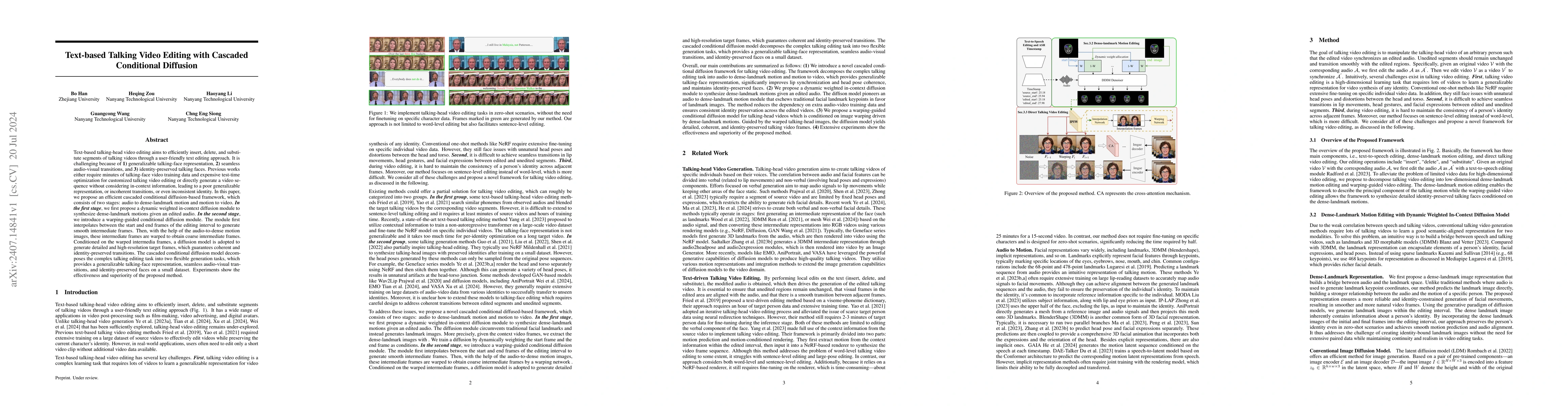 Thumbnail for Text-based Talking Video Editing with Cascaded Conditional Diffusion
