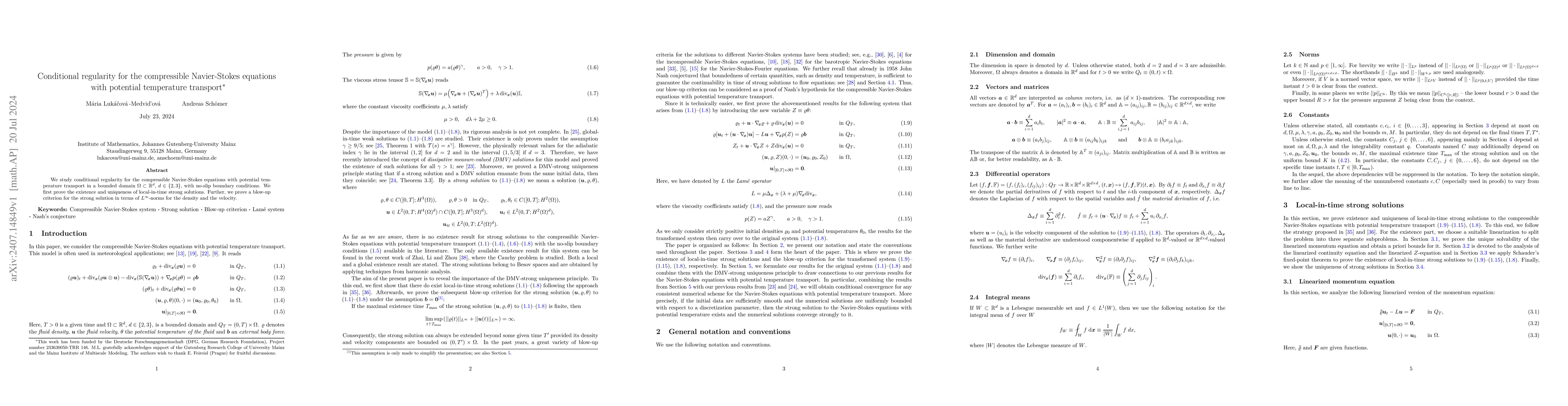 Thumbnail for Conditional regularity for the compressible Navier-Stokes equations with
  potential temperature transport