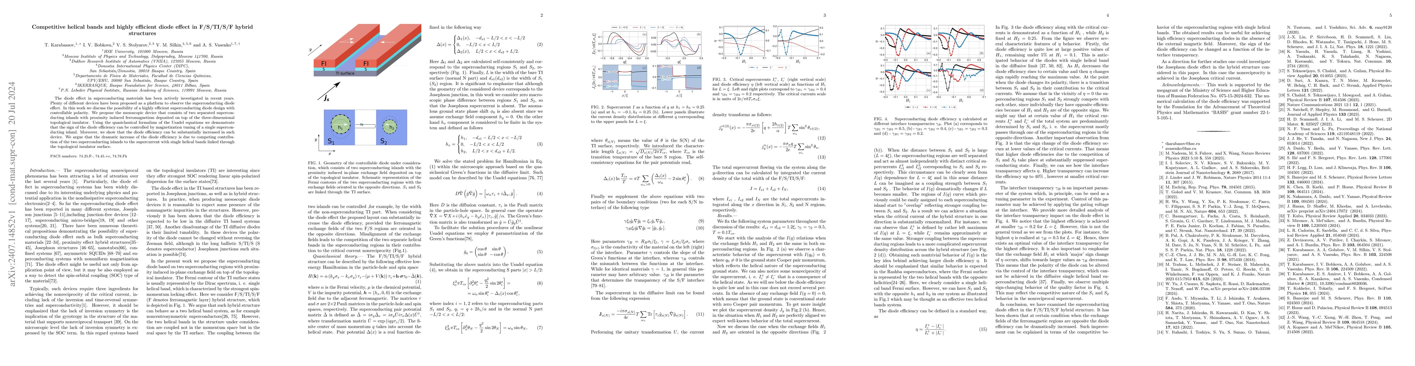 Thumbnail for Competitive helical bands and highly efficient diode effect in
  F/S/TI/S/F hybrid structures