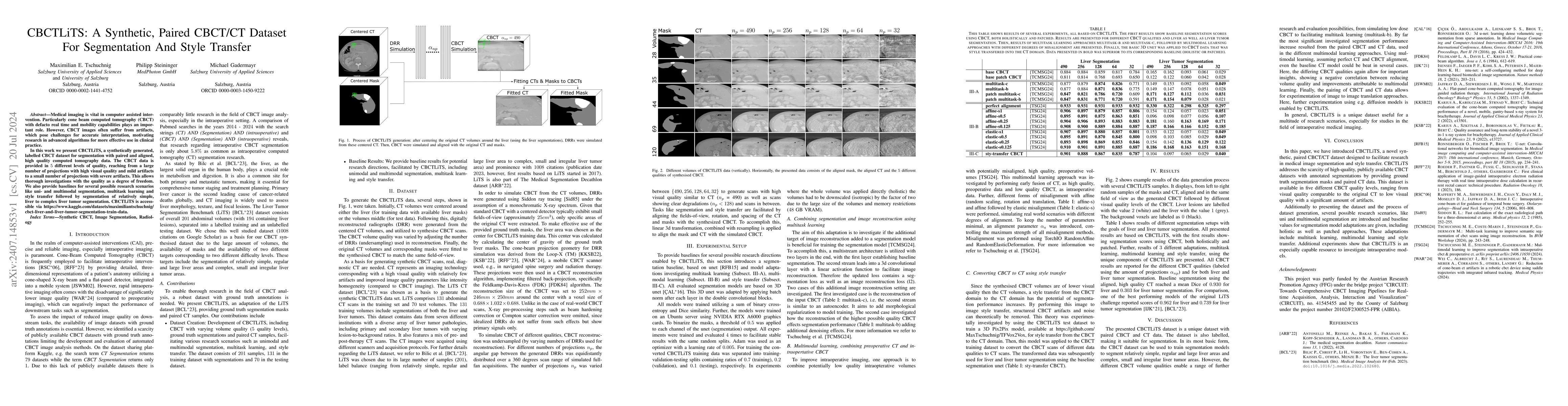 Thumbnail for CBCTLiTS: A Synthetic, Paired CBCT/CT Dataset For Segmentation And Style
  Transfer