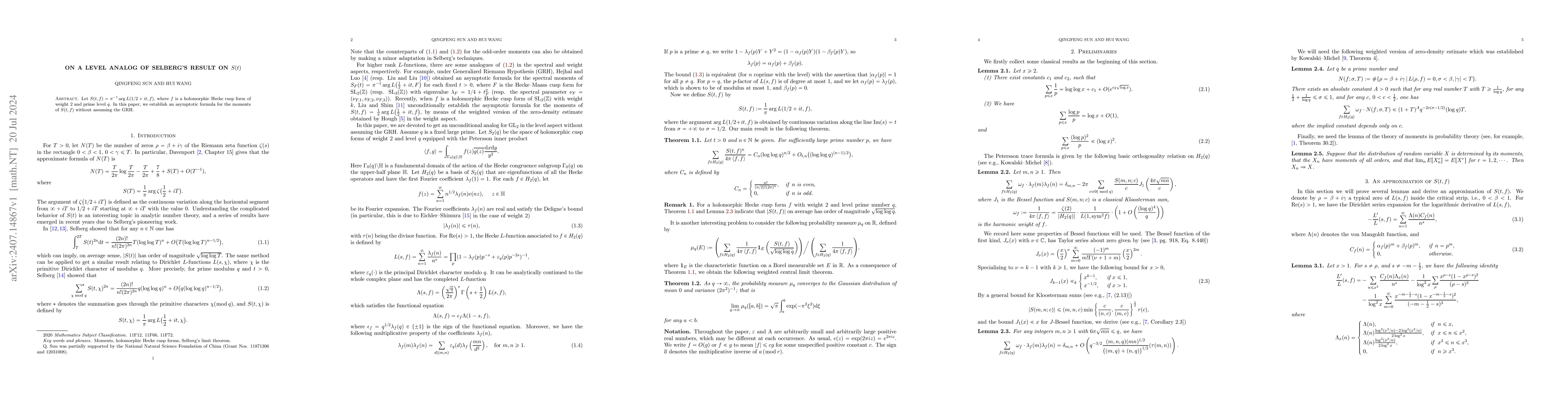 Thumbnail for On a level analog of Selberg's result on $S(t)$