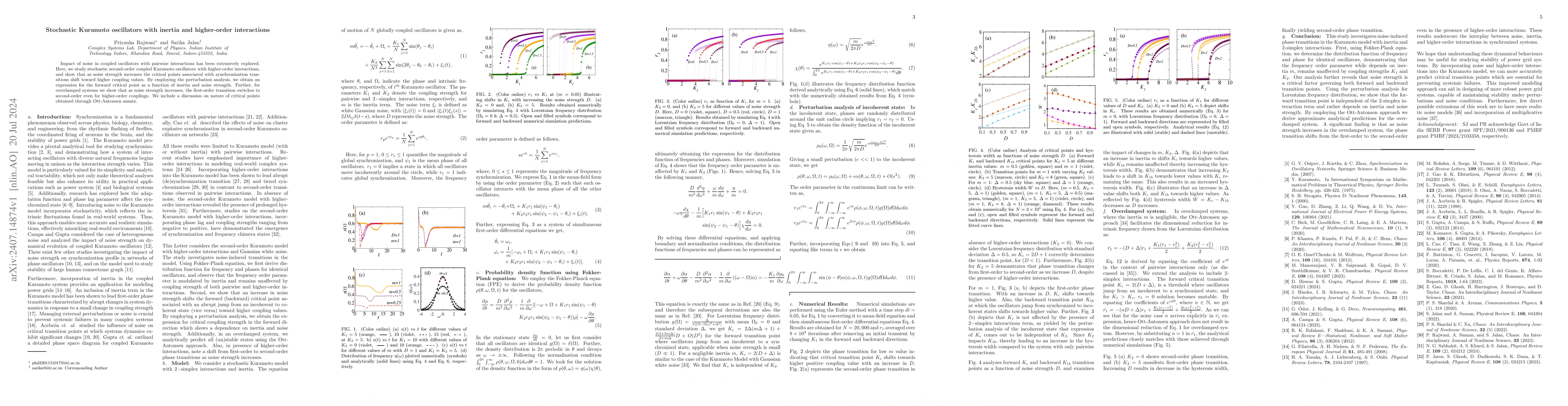 Thumbnail for Stochastic Kuramoto oscillators with inertia and higher-order
  interactions