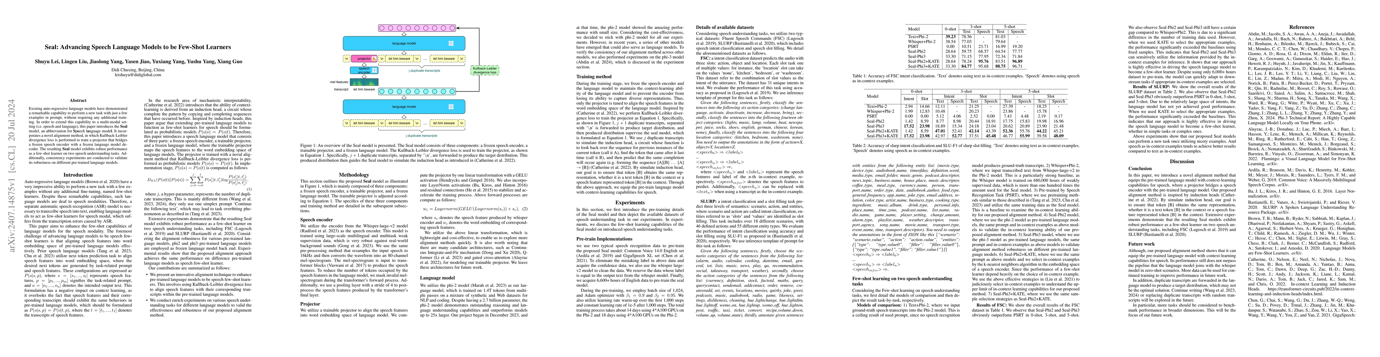 Thumbnail for Seal: Advancing Speech Language Models to be Few-Shot Learners