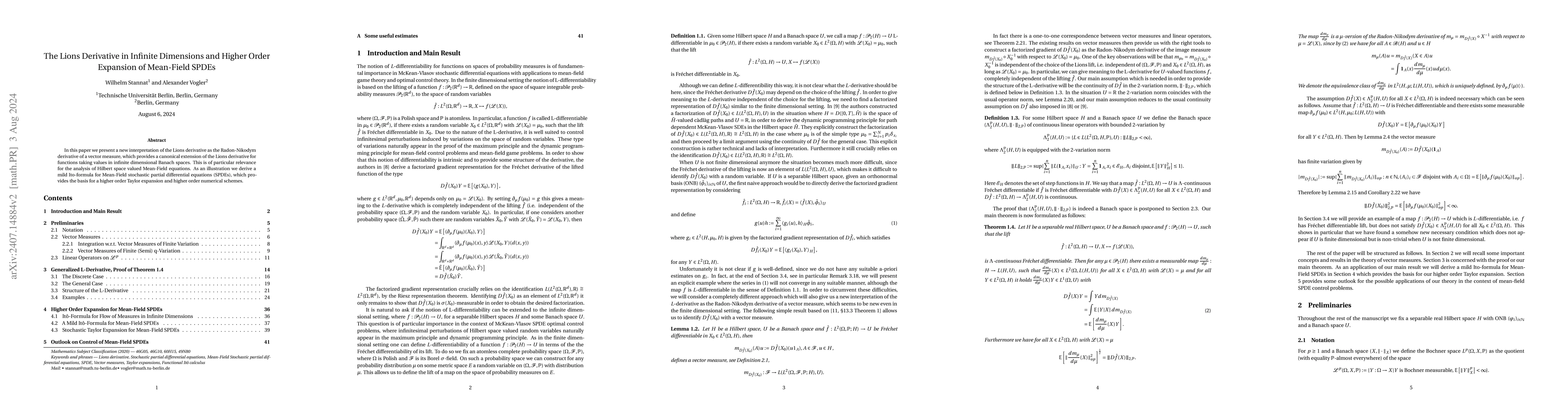 Thumbnail for The Lions Derivative in Infinite Dimensions and Higher Order Expansion
  of Mean-Field SPDEs