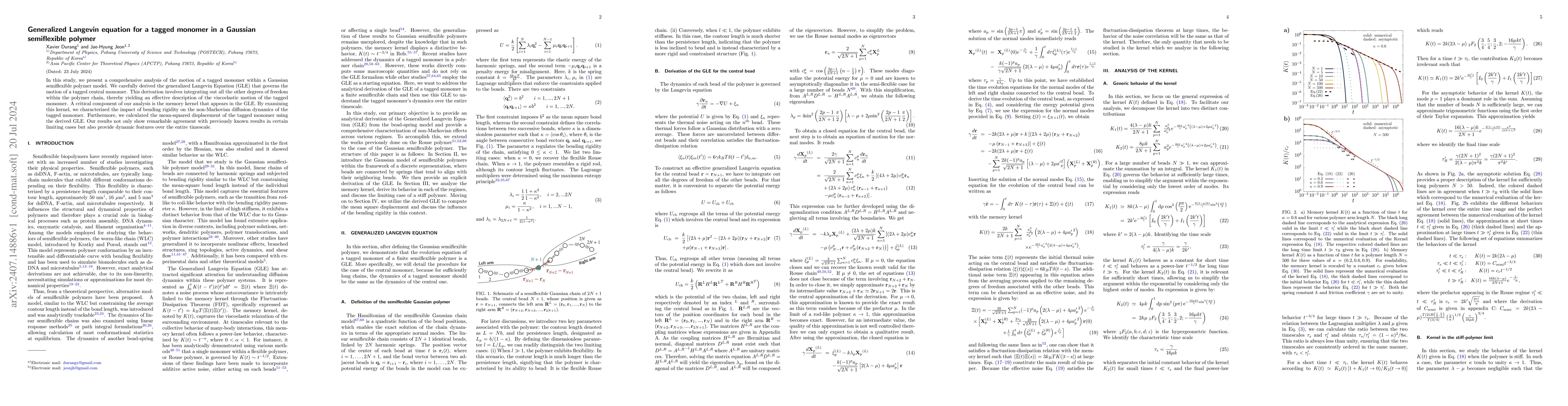 Thumbnail for Generalized Langevin equation for a tagged monomer in a Gaussian
  semiflexible polymer