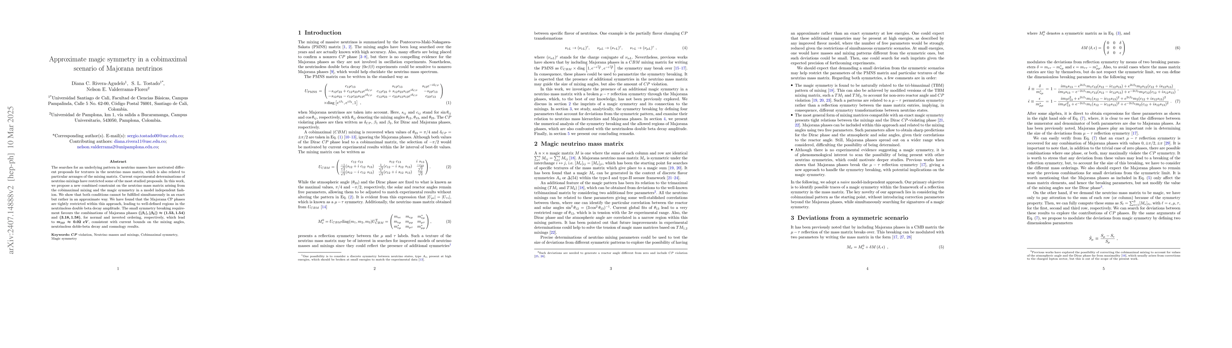 Thumbnail for Approximate magic symmetry in a cobimaximal scenario of Majorana
  neutrinos
