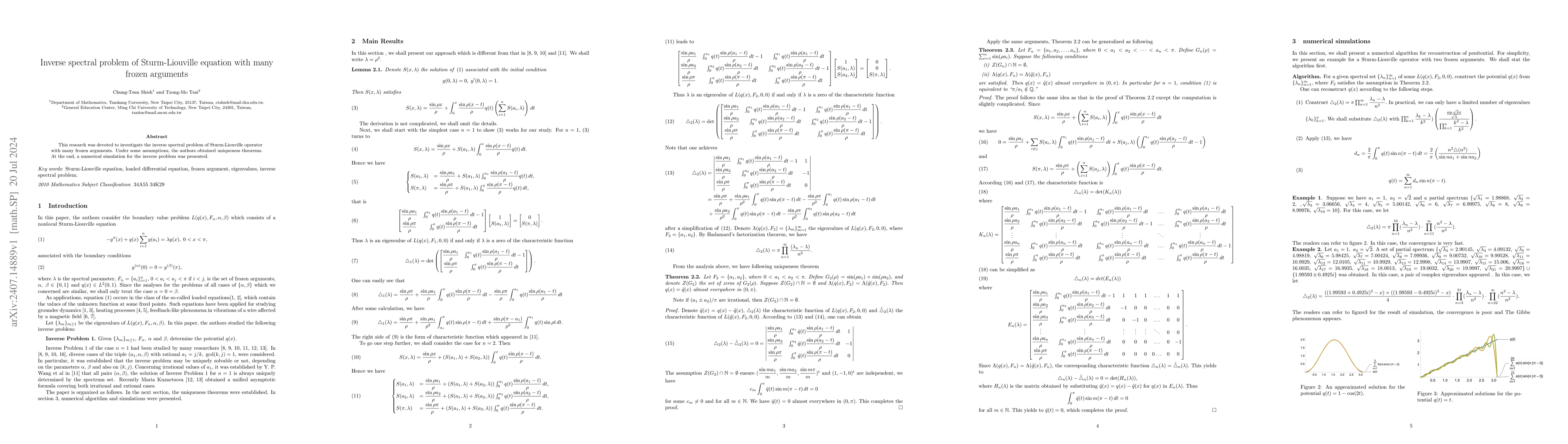 Thumbnail for Inverse spectral problem of Sturm-Liouville equation with many frozen
  arguments