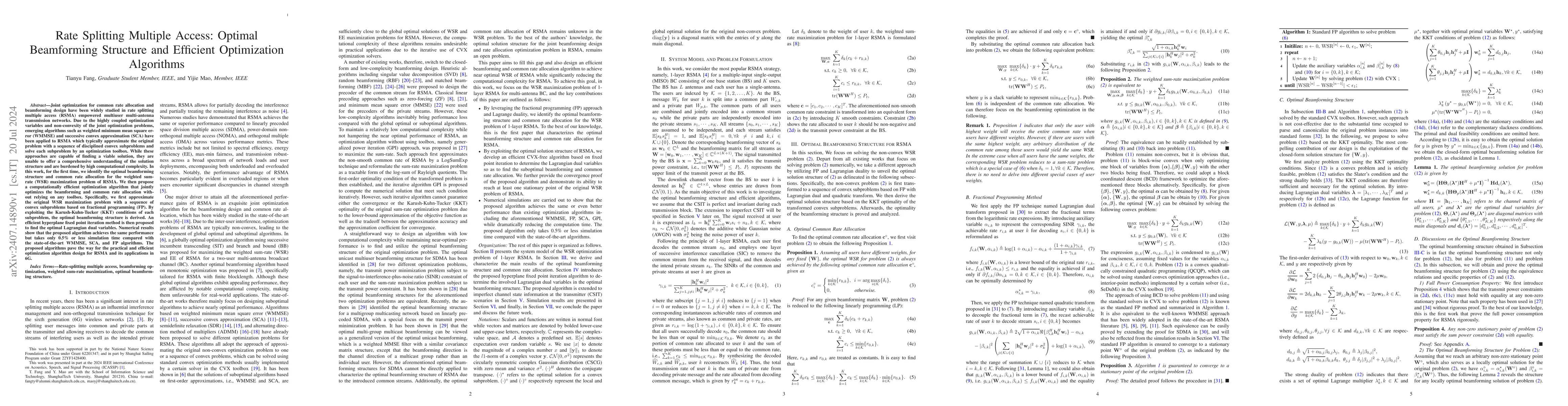 Thumbnail for Rate Splitting Multiple Access: Optimal Beamforming Structure and
  Efficient Optimization Algorithms