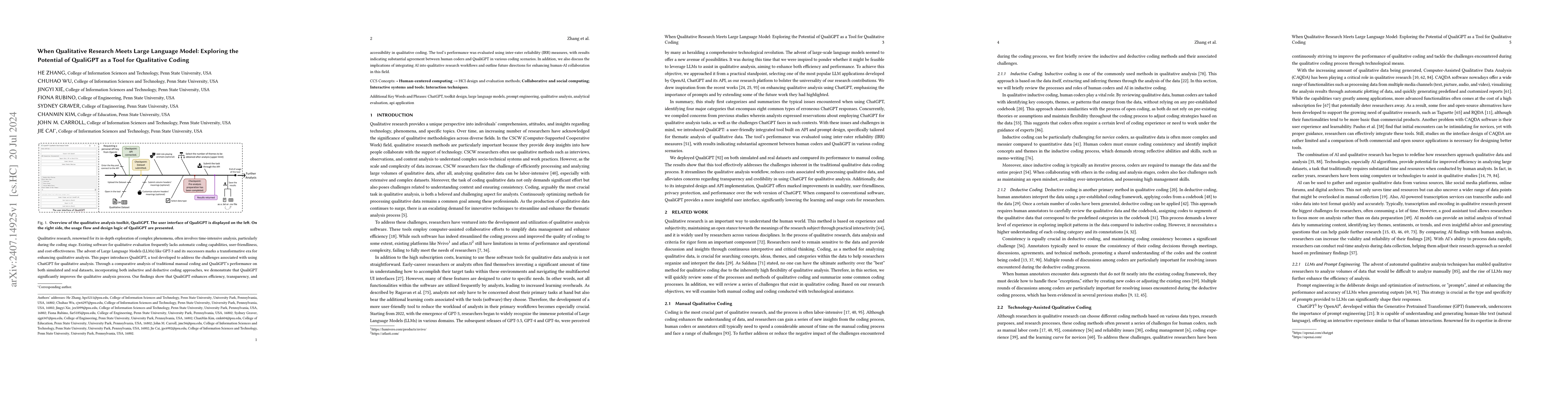 Thumbnail for When Qualitative Research Meets Large Language Model: Exploring the
  Potential of QualiGPT as a Tool for Qualitative Coding