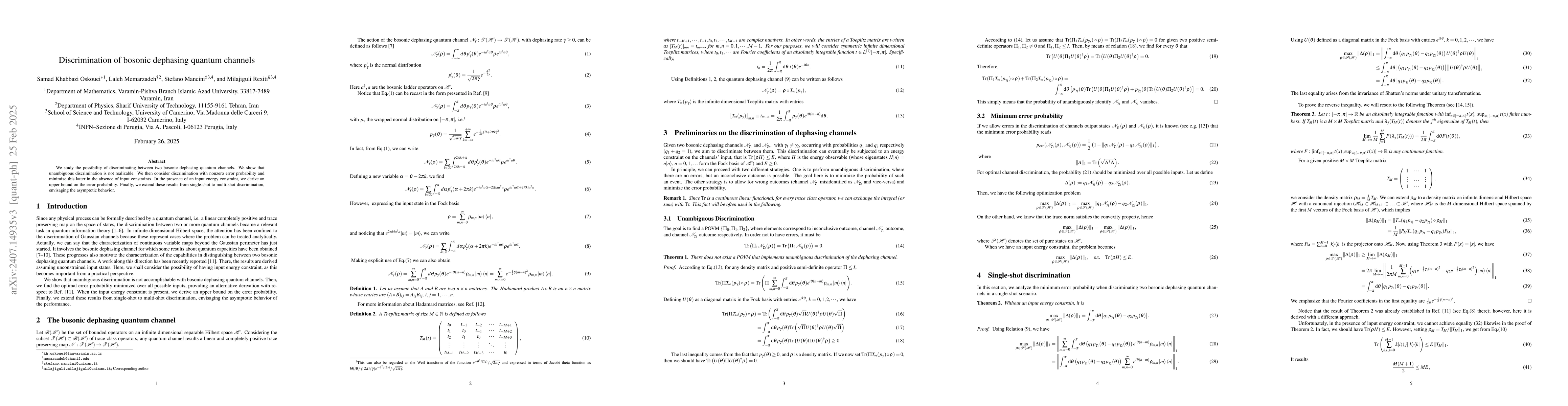 Thumbnail for Discrimination of bosonic dephasing quantum channels