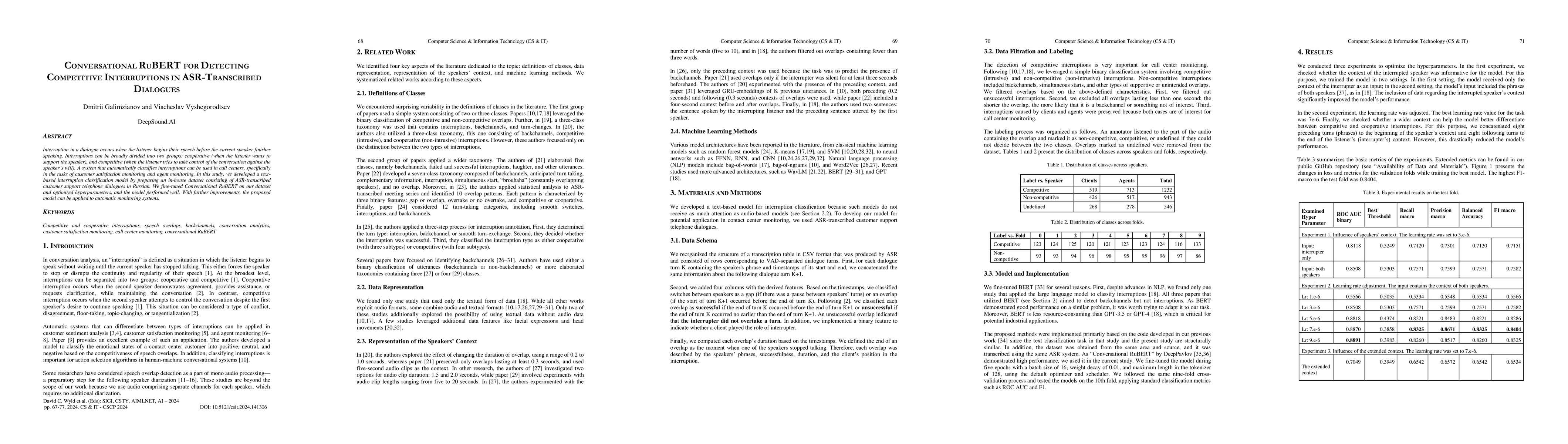 Thumbnail for Conversational Rubert for Detecting Competitive Interruptions in
  ASR-Transcribed Dialogues