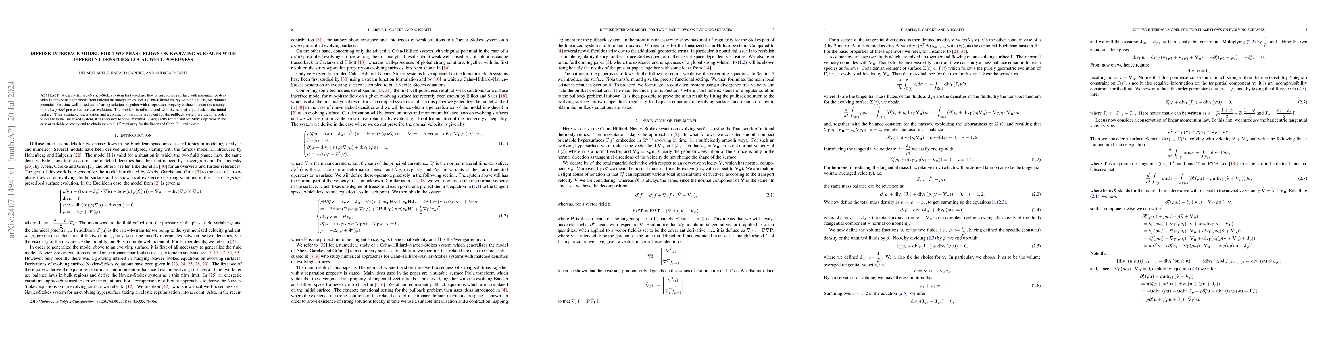 Thumbnail for Diffuse Interface Model for Two-Phase Flows on Evolving Surfaces with
  Different Densities: Local Well-Posedness