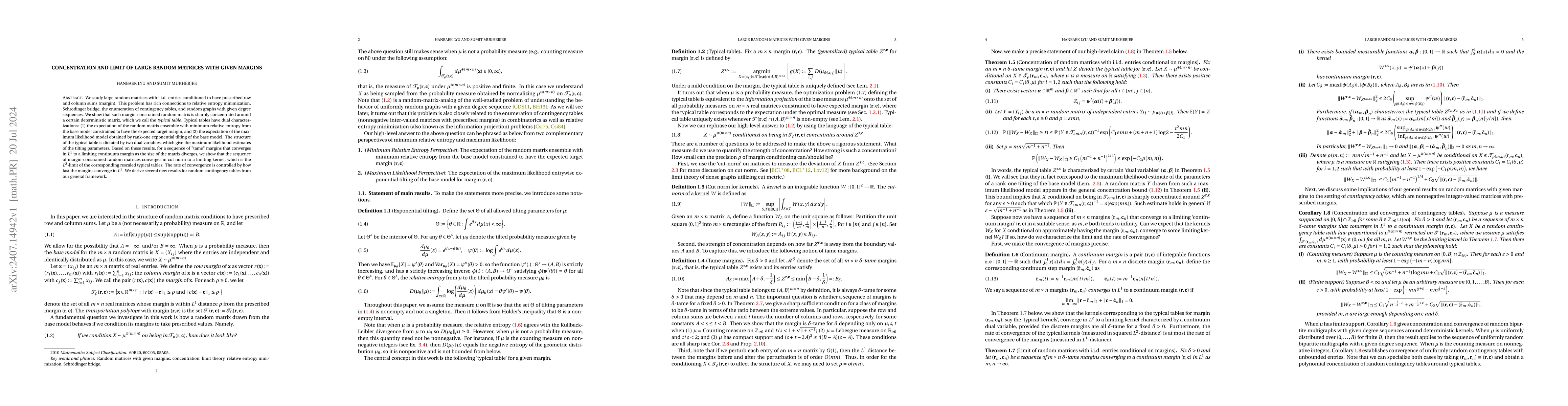 Thumbnail for Concentration and limit of large random matrices with given margins