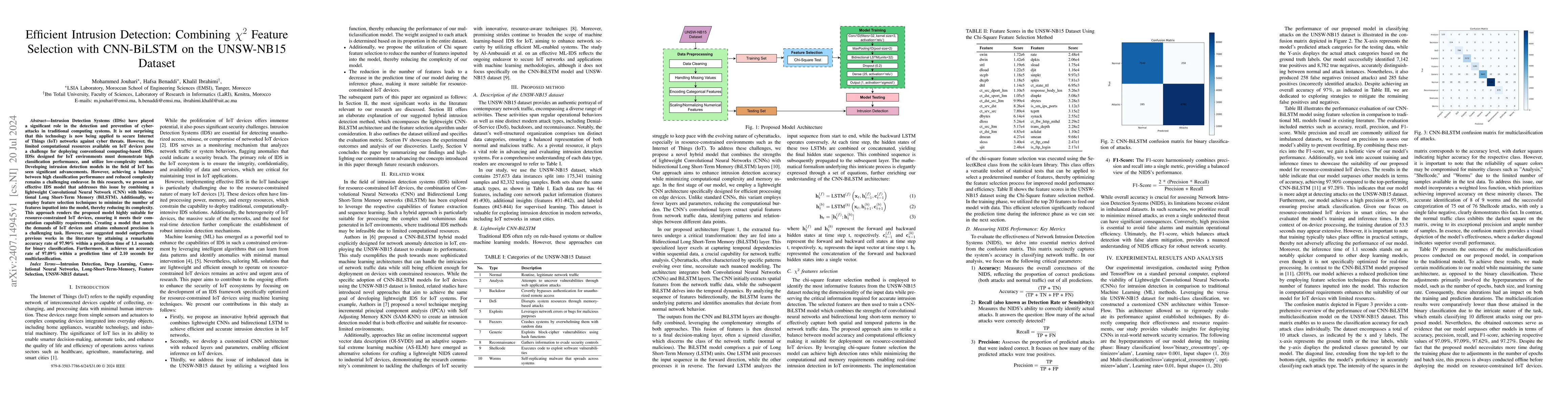 Thumbnail for Efficient Intrusion Detection: Combining $χ^2$ Feature Selection with
  CNN-BiLSTM on the UNSW-NB15 Dataset
