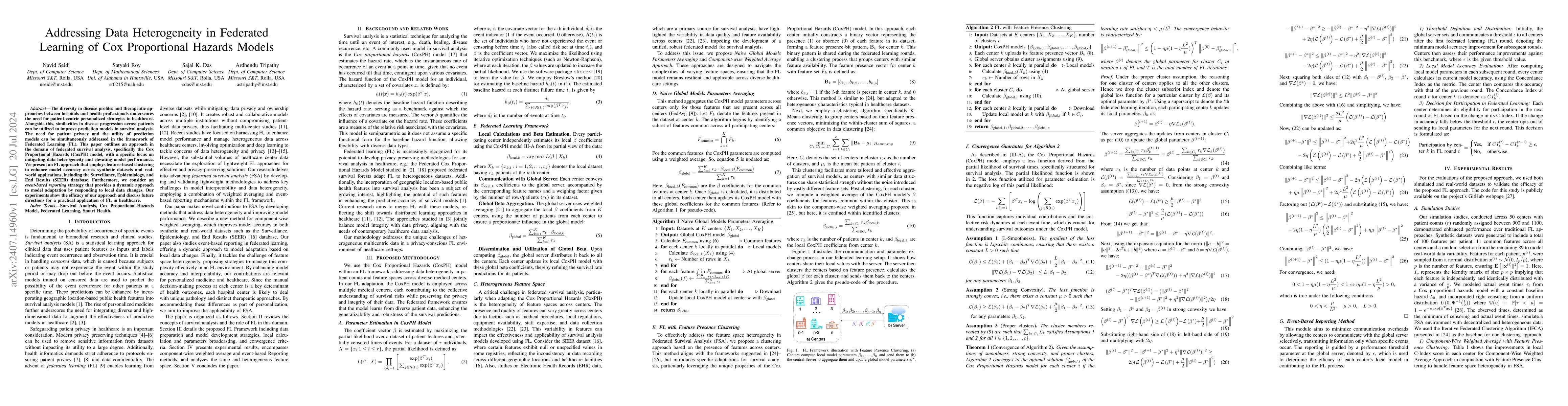 Thumbnail for Addressing Data Heterogeneity in Federated Learning of Cox Proportional
  Hazards Models