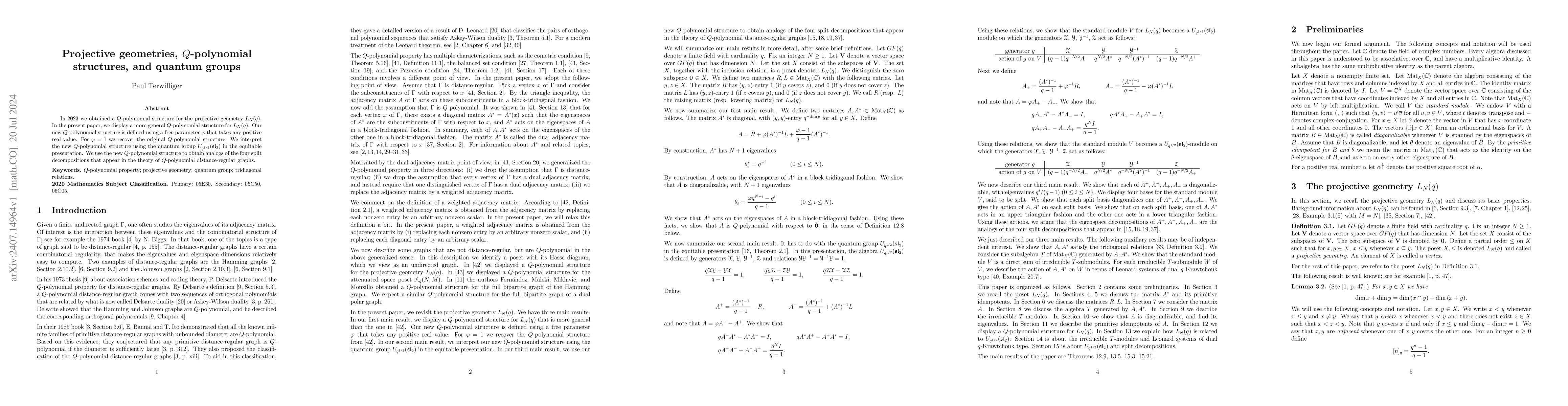 Thumbnail for Projective geometries, $Q$-polynomial structures, and quantum groups