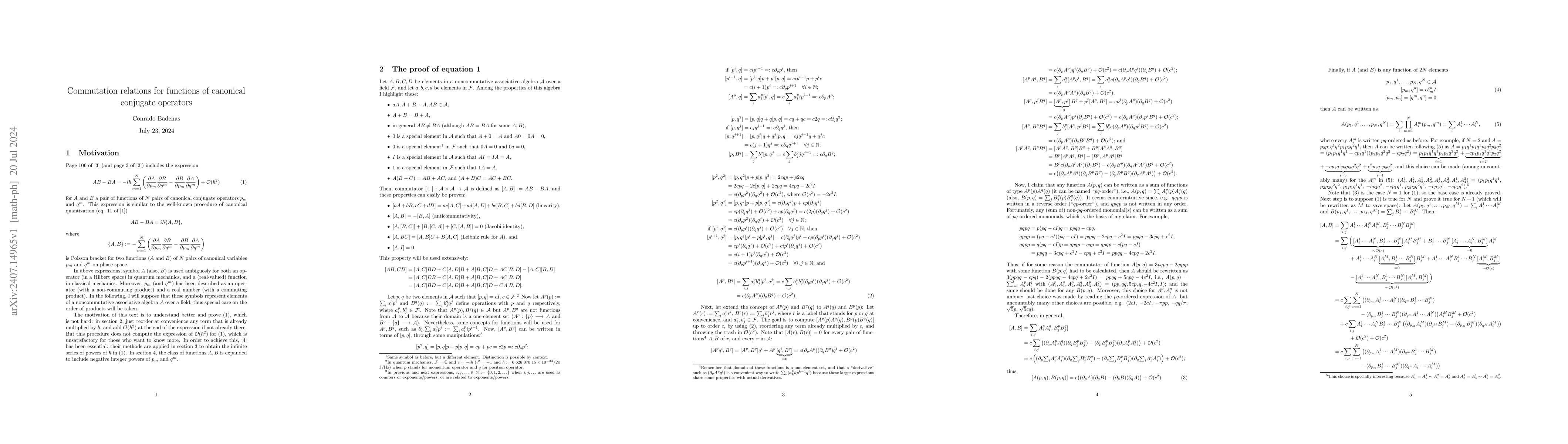 Thumbnail for Commutation relations for functions of canonical conjugate operators