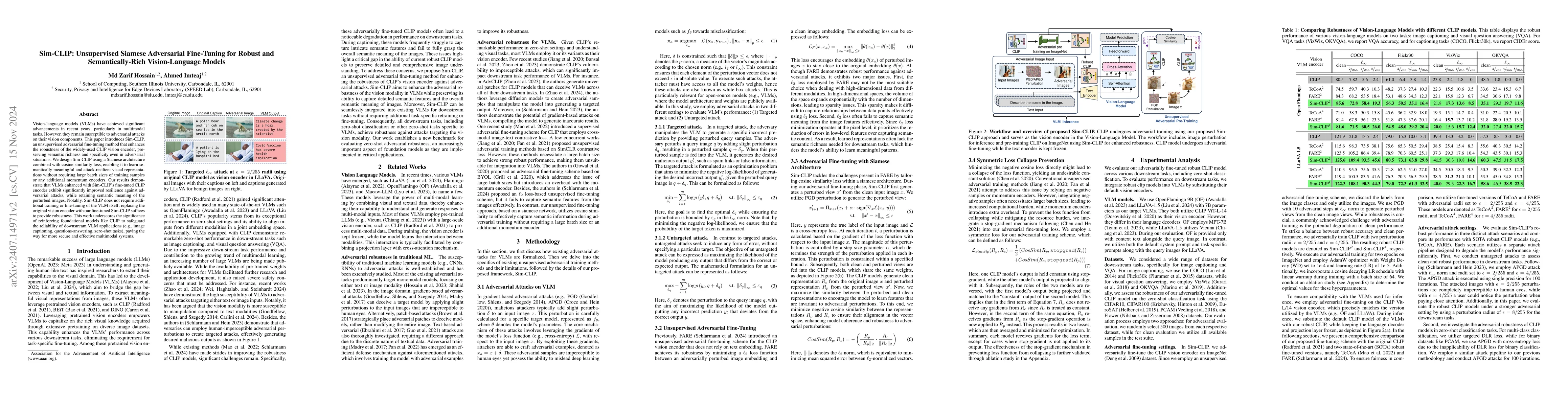Thumbnail for Sim-CLIP: Unsupervised Siamese Adversarial Fine-Tuning for Robust and
  Semantically-Rich Vision-Language Models