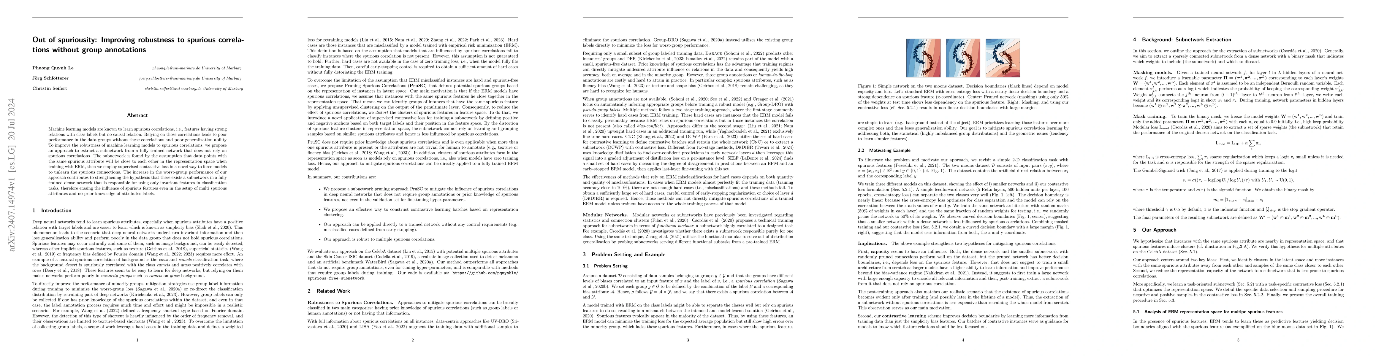 Thumbnail for Out of spuriousity: Improving robustness to spurious correlations
  without group annotations