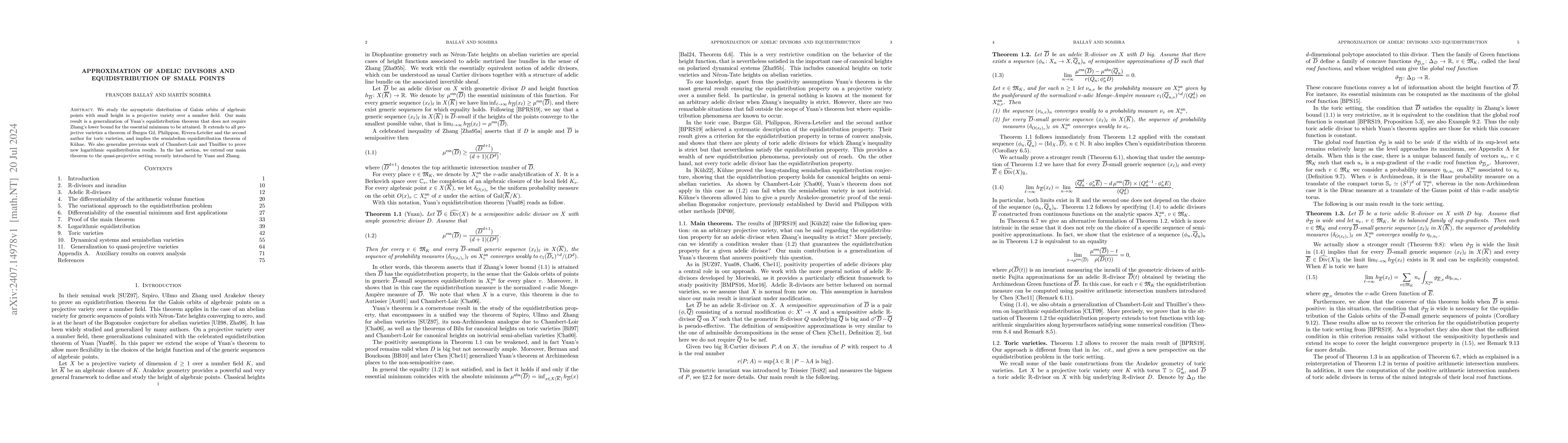 Thumbnail for Approximation of adelic divisors and equidistribution of small points