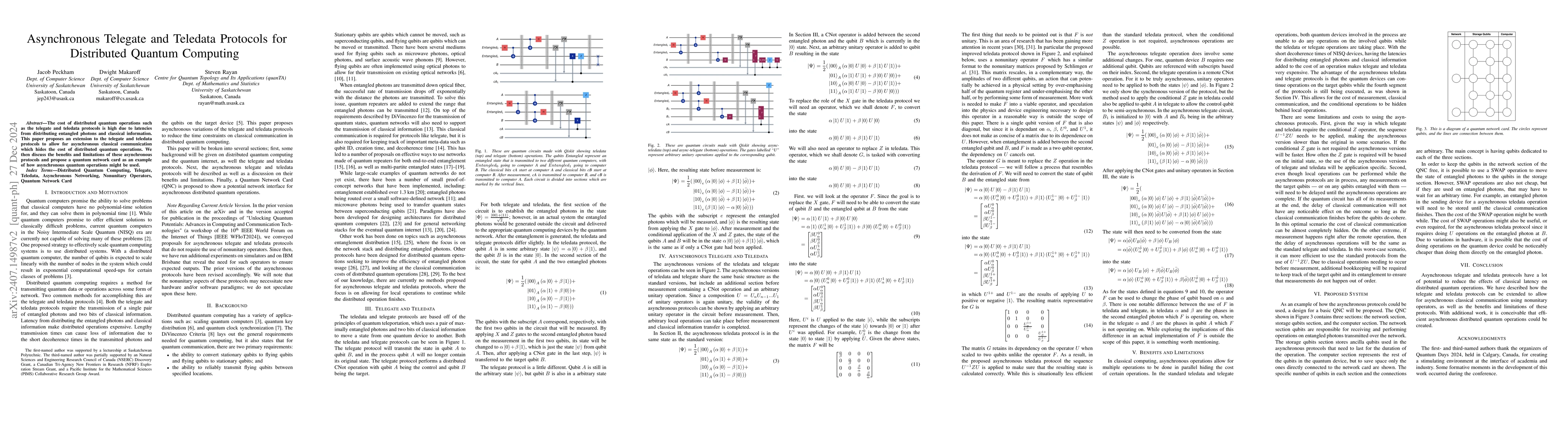 Thumbnail for Asynchronous Telegate and Teledata Protocols for Distributed Quantum
  Computing