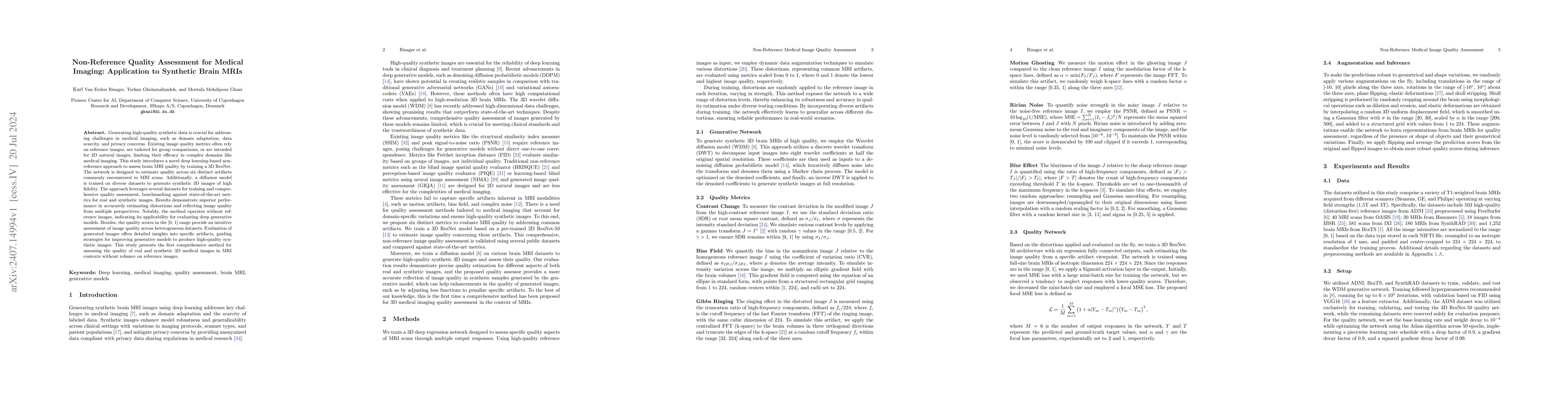 Thumbnail for Non-Reference Quality Assessment for Medical Imaging: Application to
  Synthetic Brain MRIs