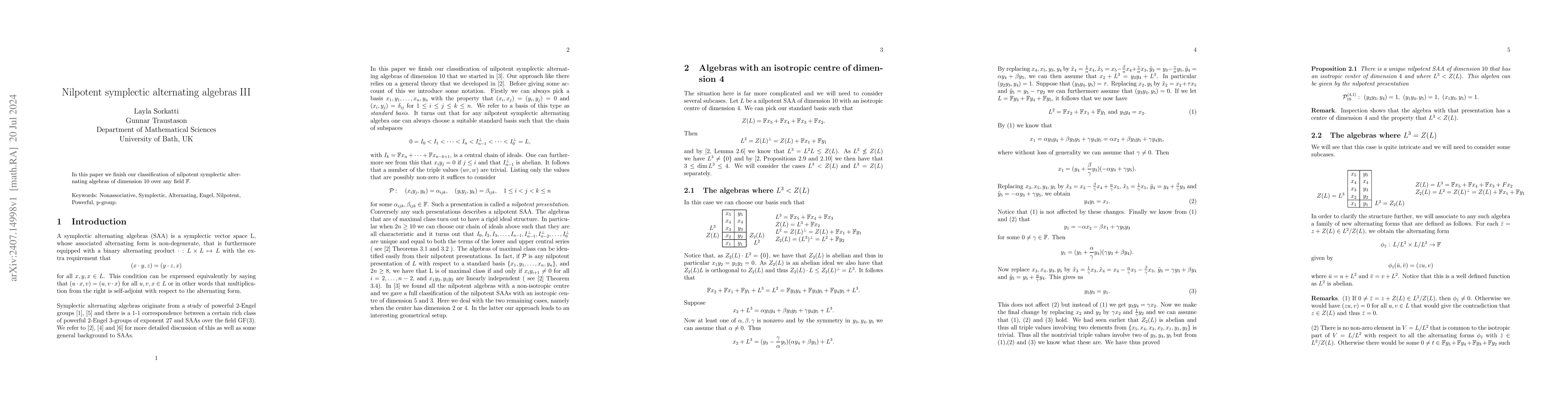 Thumbnail for Nilpotent symplectic alternating algebras III