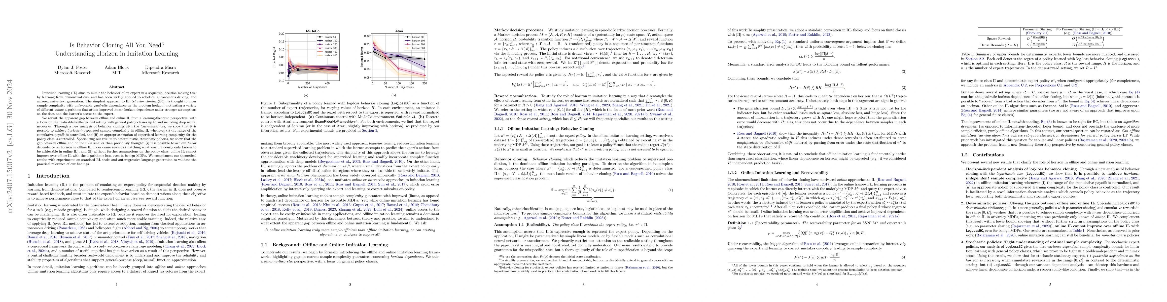 Thumbnail for Is Behavior Cloning All You Need? Understanding Horizon in Imitation
  Learning