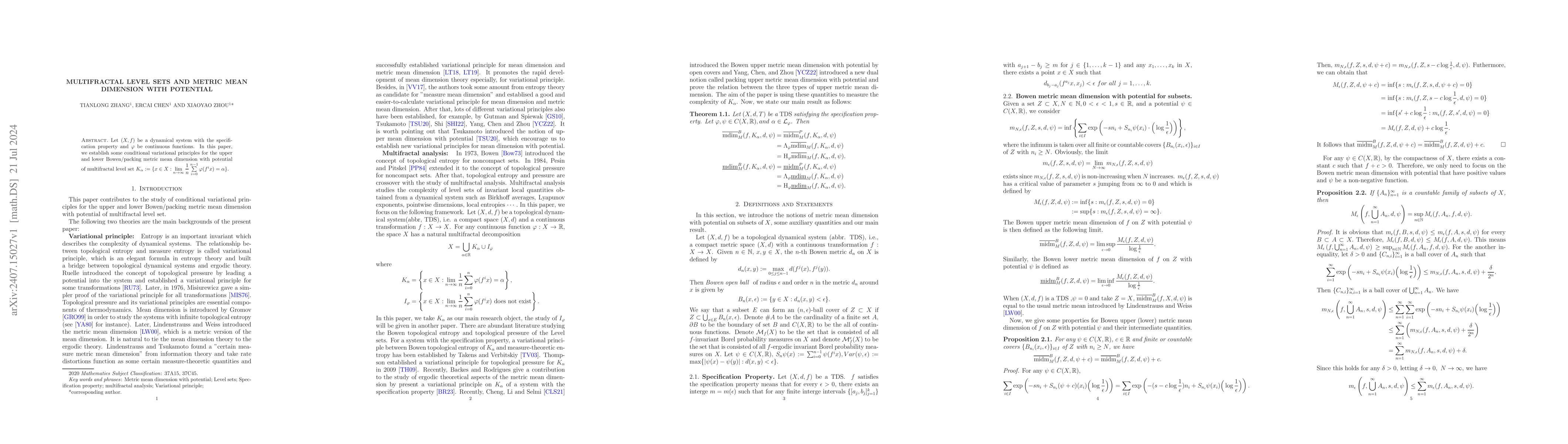 Thumbnail for Multifractal level sets and metric mean dimension with potential
