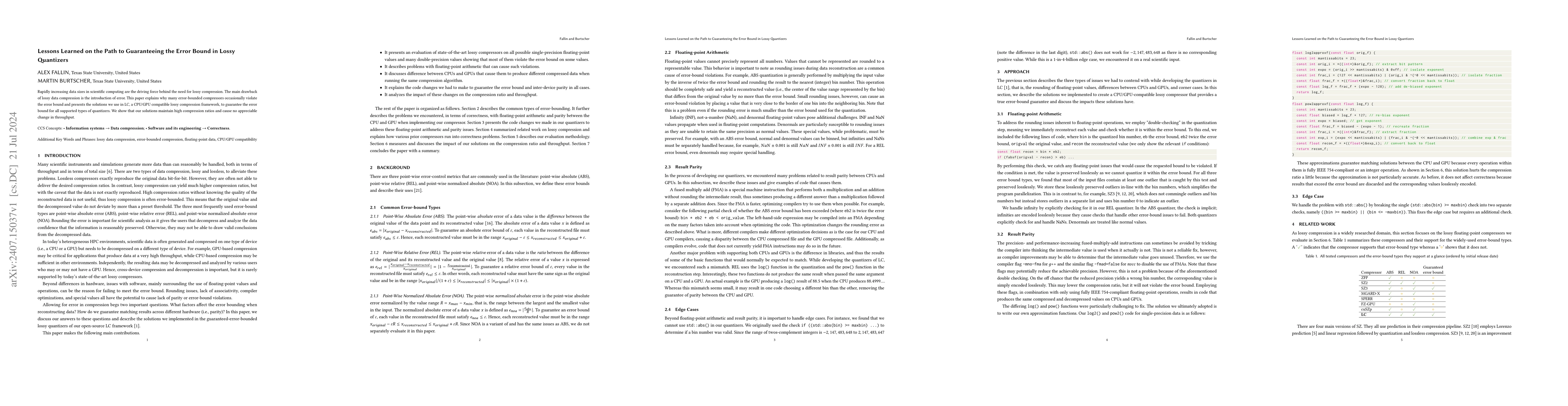 Thumbnail for Lessons Learned on the Path to Guaranteeing the Error Bound in Lossy
  Quantizers